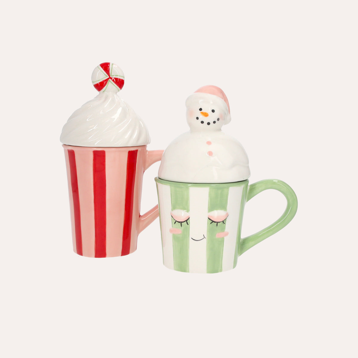Set 2 Tazze Decorative in Ceramica con Coperchio D.15x21 / D.15x17 cm
