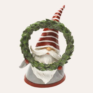 Decorative Christmas Gnome in Resin with Red Striped Hat