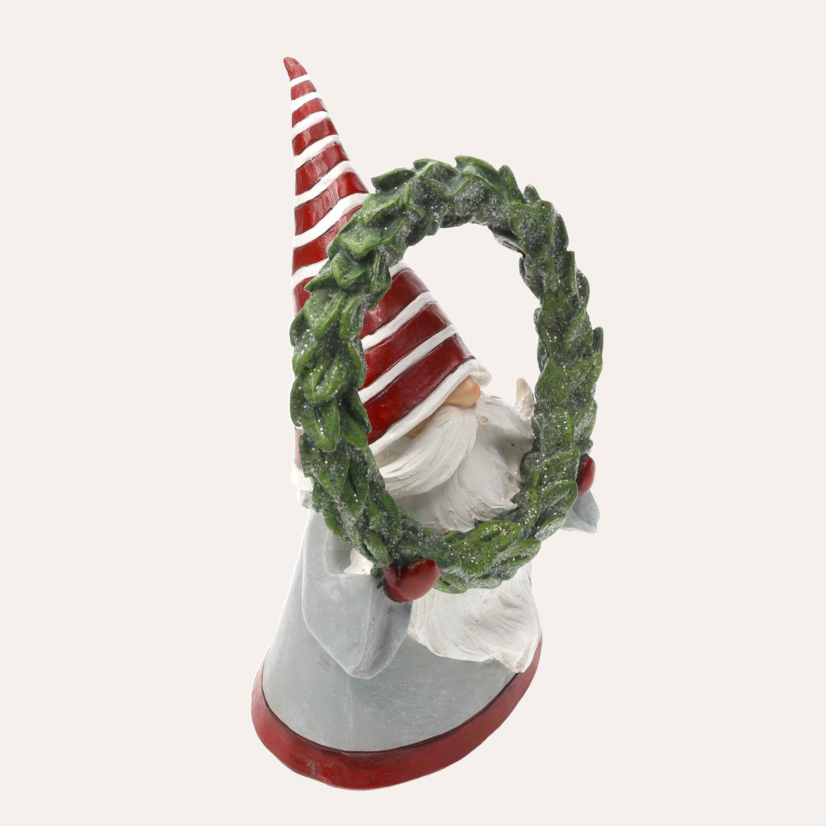 Decorative Christmas Gnome in Resin with Red Striped Hat