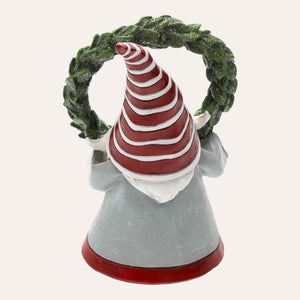 Decorative Christmas Gnome in Resin with Red Striped Hat