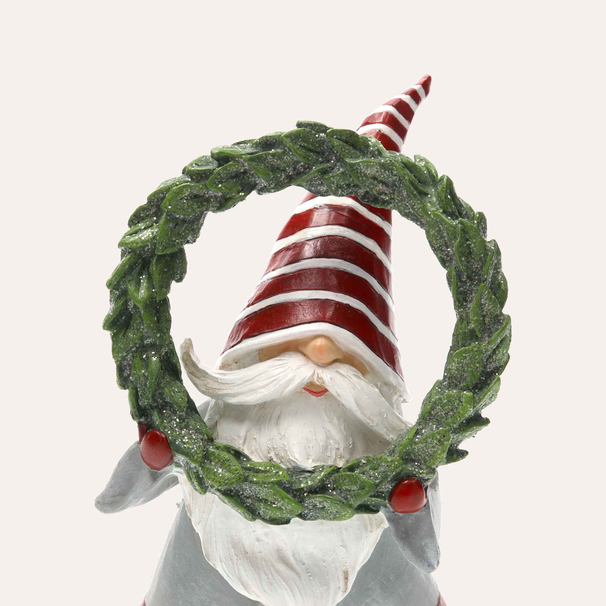 Decorative Christmas Gnome in Resin with Red Striped Hat