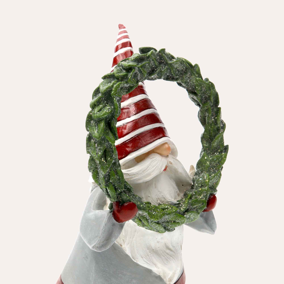 Decorative Christmas Gnome in Resin with Red Striped Hat