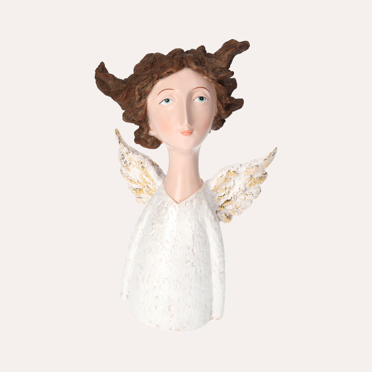 Decorative Angel Statue in White Resin with Golden Wings