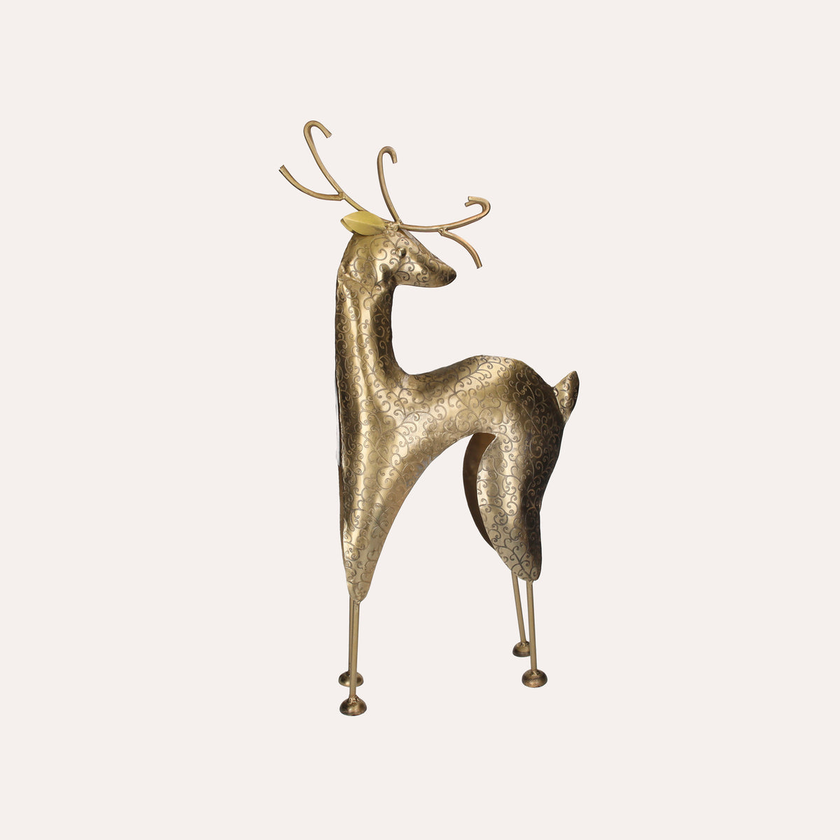 Petite statue de renne de Noël en métal doré H. 34cm