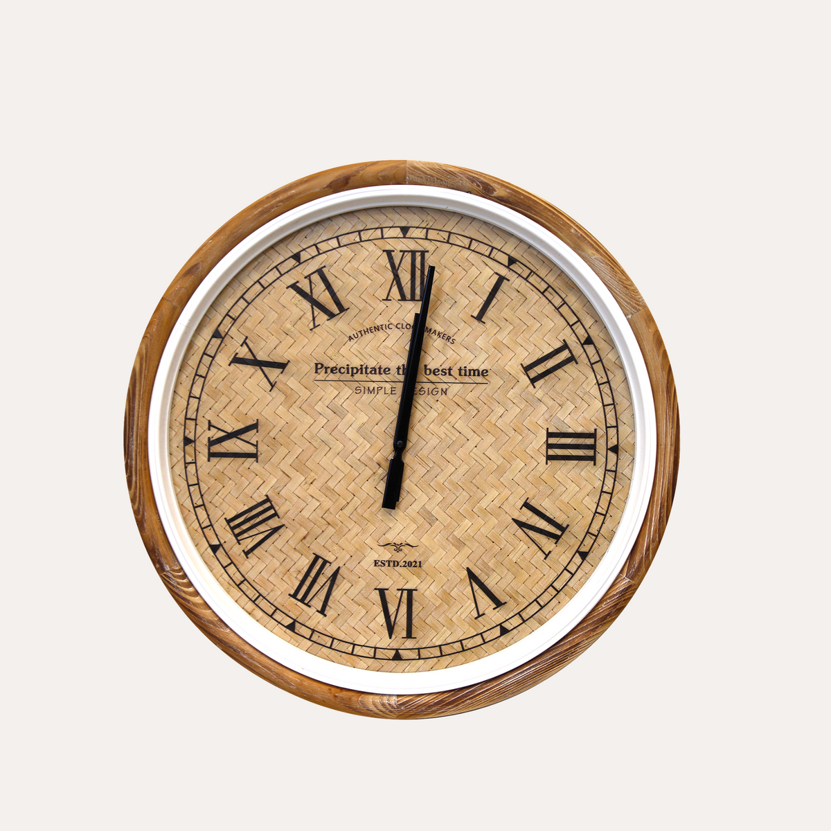 Orologio da Parete in Vimini con Cornice in Legno Ø 60 cm