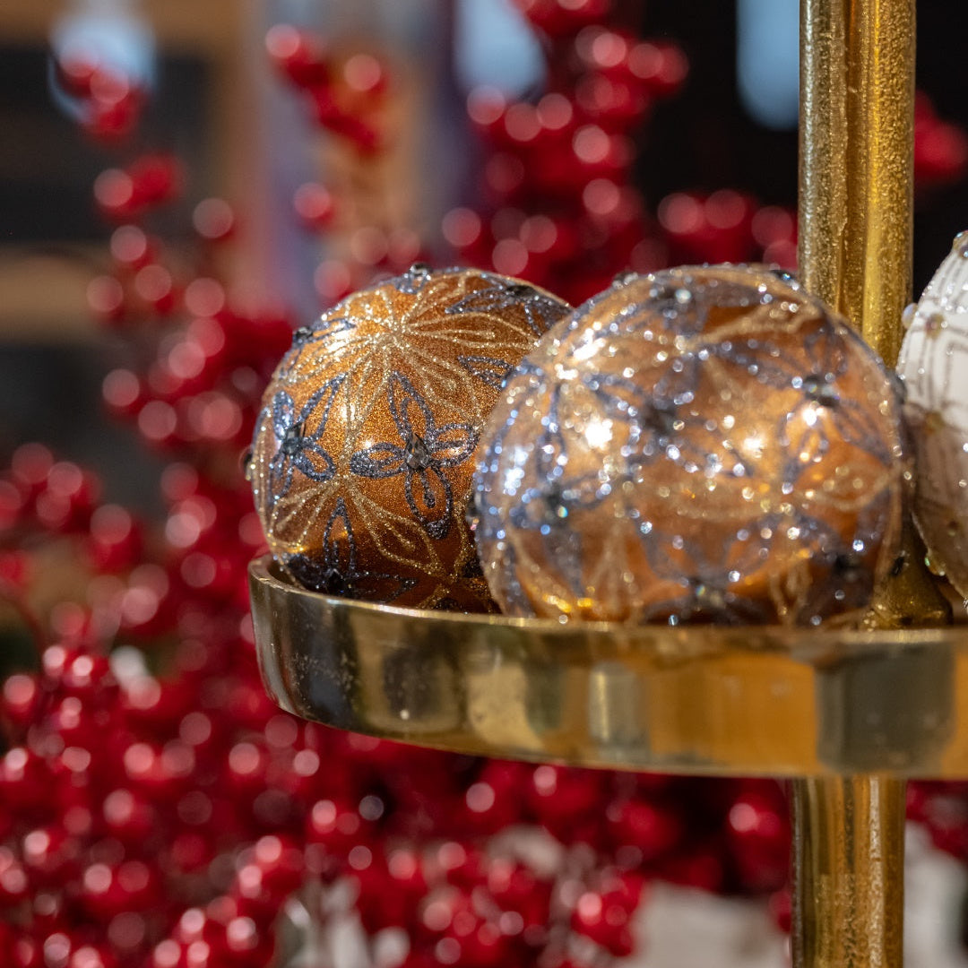 Conjunto de 4 Bolas de Natal com Brilho em Vidro Cobre Ø.8 cm - KeyHome Store