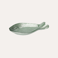 Set of 2 Fish Starter Plates in Green Glass 25x12 cm