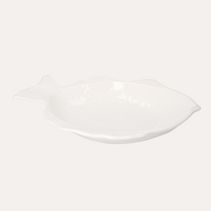 Plato de servir con forma de pez de cerámica blanca 50x33x8 cm