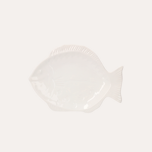 Piatto da Portata a Forma di Pesce in Ceramica Bianca 33x24x4 cm