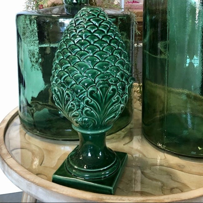 Pinha de cerâmica verde H.35 cm - KeyHome Store