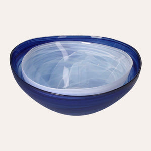Juego de 2 cuencos de cristal azul y blanco