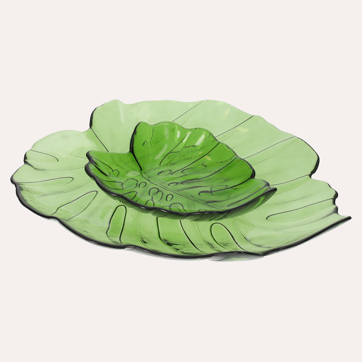 Set di Due Svuotatasche Foglia in Vetro Verde