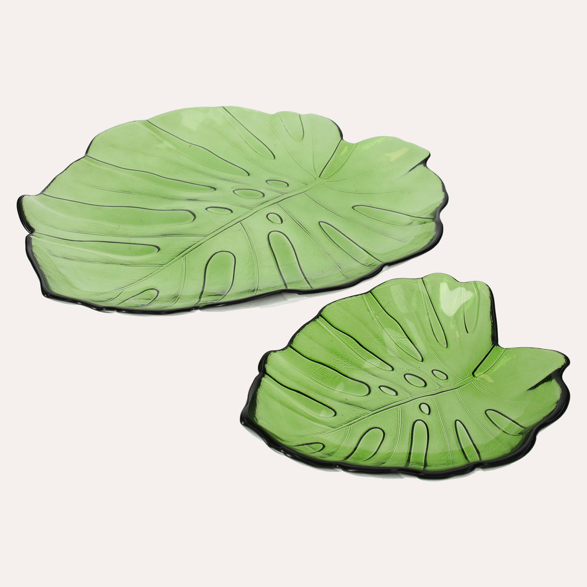 Set di Due Svuotatasche Foglia in Vetro Verde