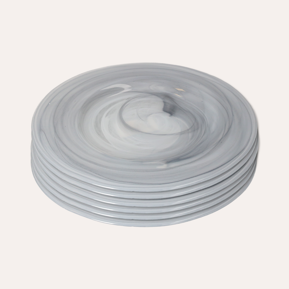 Set mit 6 Speisetellern aus schattiertem grauem Alabaster