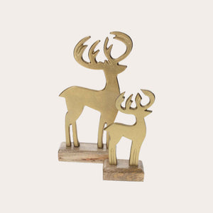 Decorative Golden Deer on Wooden Base