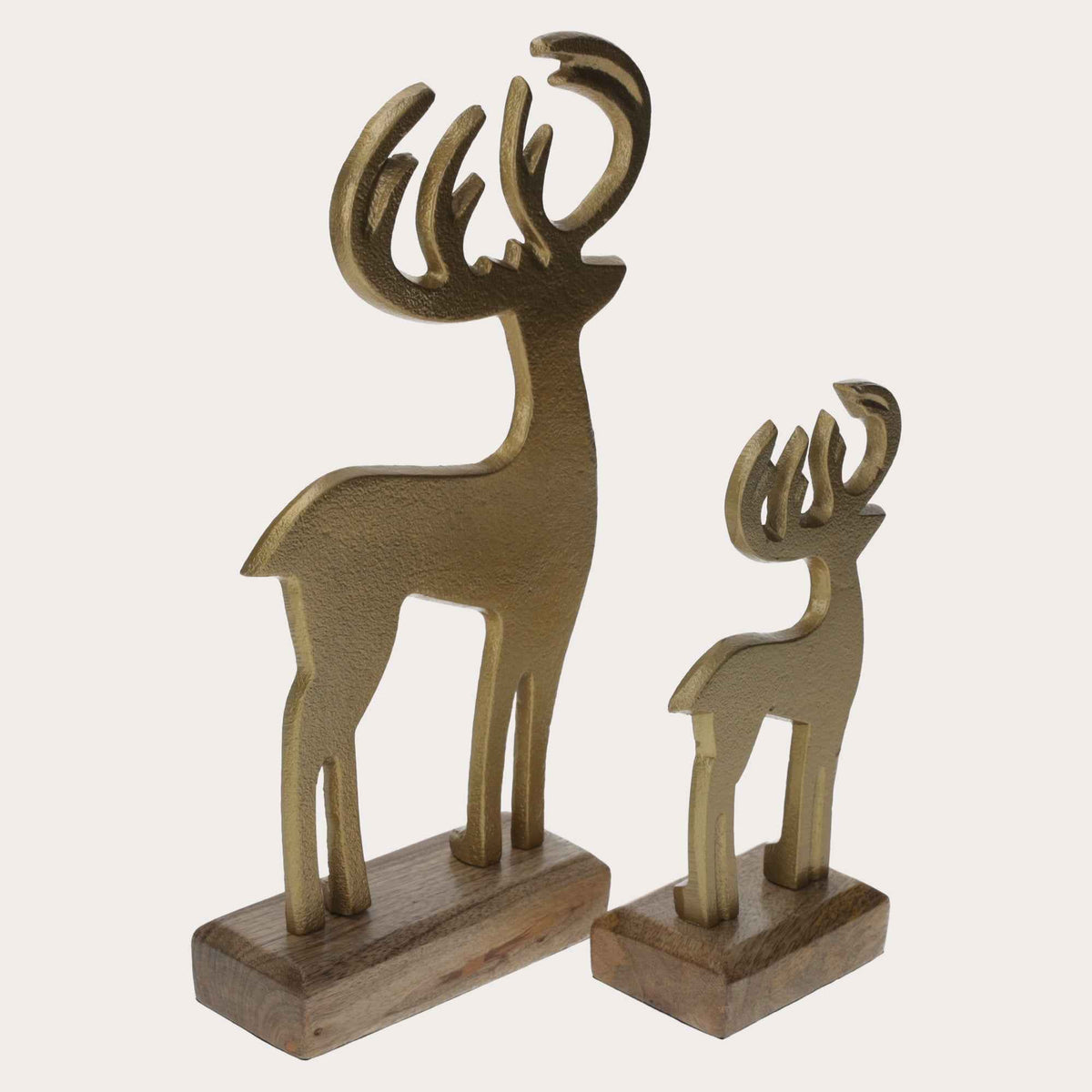 Decorative Golden Deer on Wooden Base