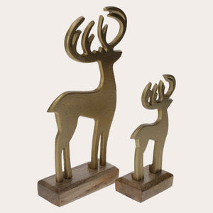 Decorative Golden Deer on Wooden Base