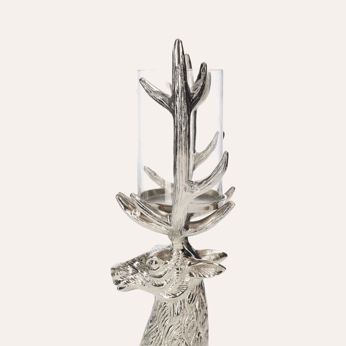 Deer Head Candle Holder in Nickel Silver, Christmas Ornament