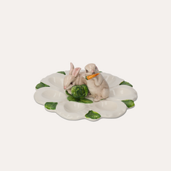 Portauovo in ceramica con conigli D25xH10 cm