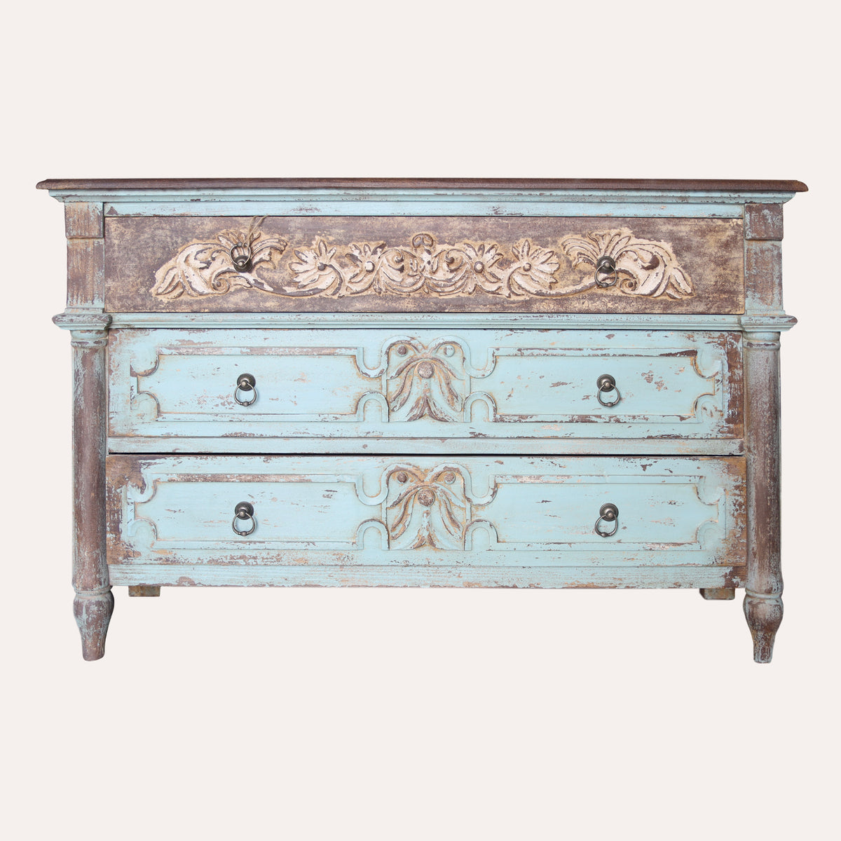 Cassettiera 3 cassetti in Legno Verde acquamarina  122X38X83 cm