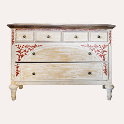 Commode 6 tiroirs en bois blanc ivoire 108x38x79 cm
