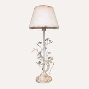 Lampada da Tavolo in Ferro Bianco con Fiori