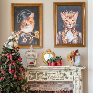 Quadro Gatto Corona Vintage con Cornice in Legno 70x100 cm - KeyHome Store