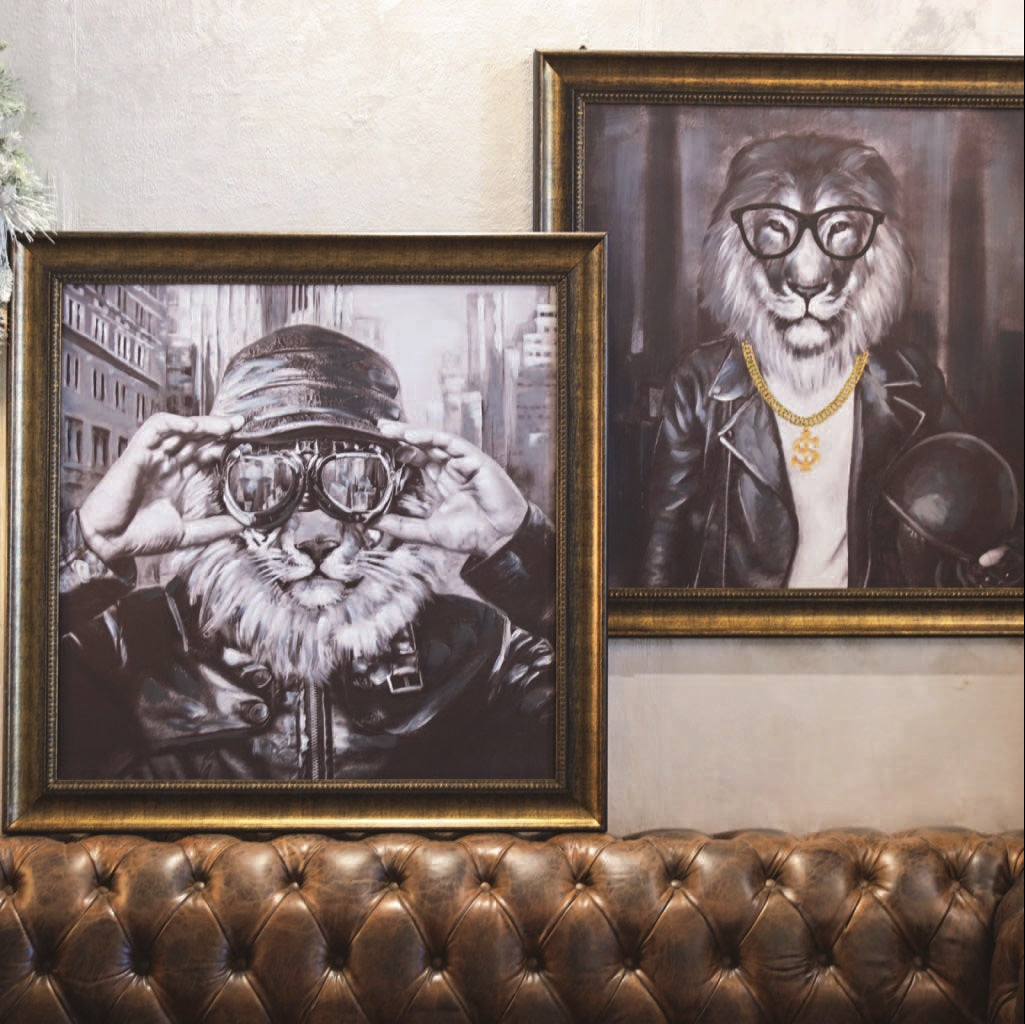 Quadro "Leone con Occhiali da Sole" 100x100 cm - KeyHome Store