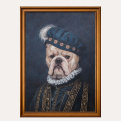 Cuadro de estilo vintage de perro noble con marco de madera