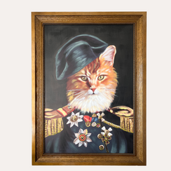 Quadro Gatto Militare con Cornice in Legno 70x100 cm - KeyHome Store