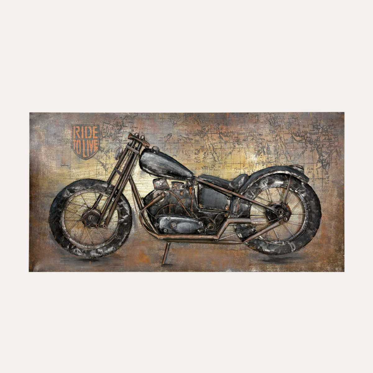 Quadro Decorativo in Metallo Motocicletta 140x70x10 cm