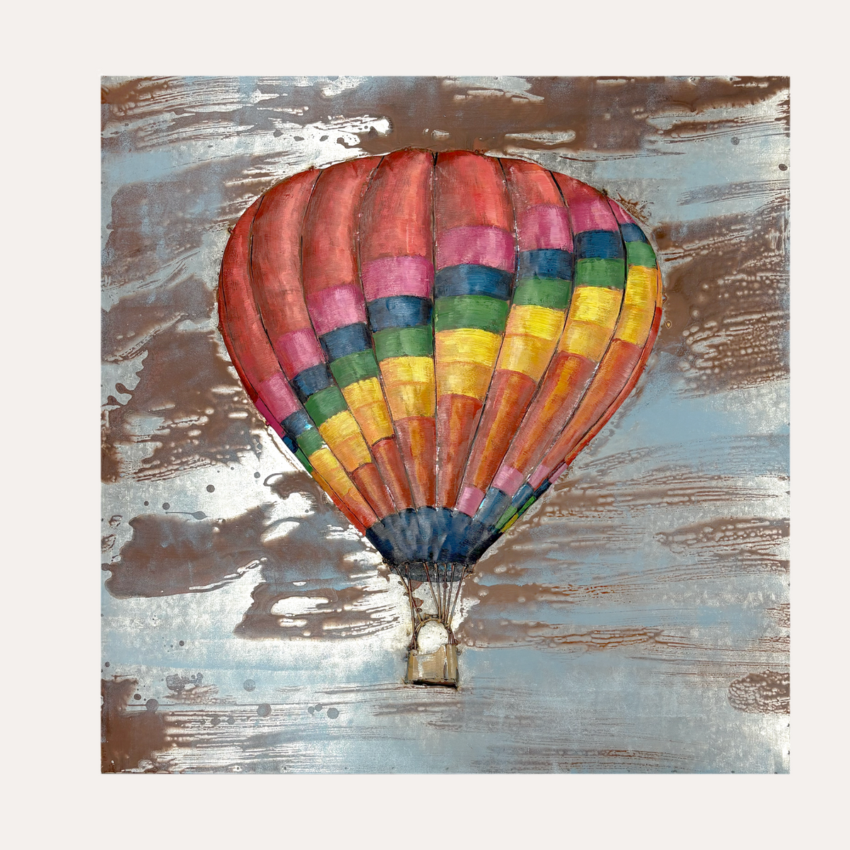 Quadro Decorativo in Ferro Mongolfiera Rainbow