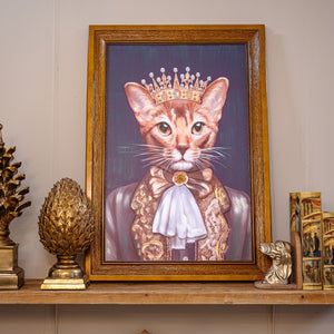 Quadro Gatto Corona Vintage con Cornice in Legno 70x100 cm - KeyHome Store