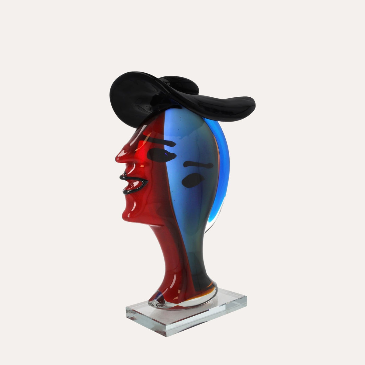 Scultura Donna con Cappello in Vetro Pieno H.32 cm - KeyHome Store