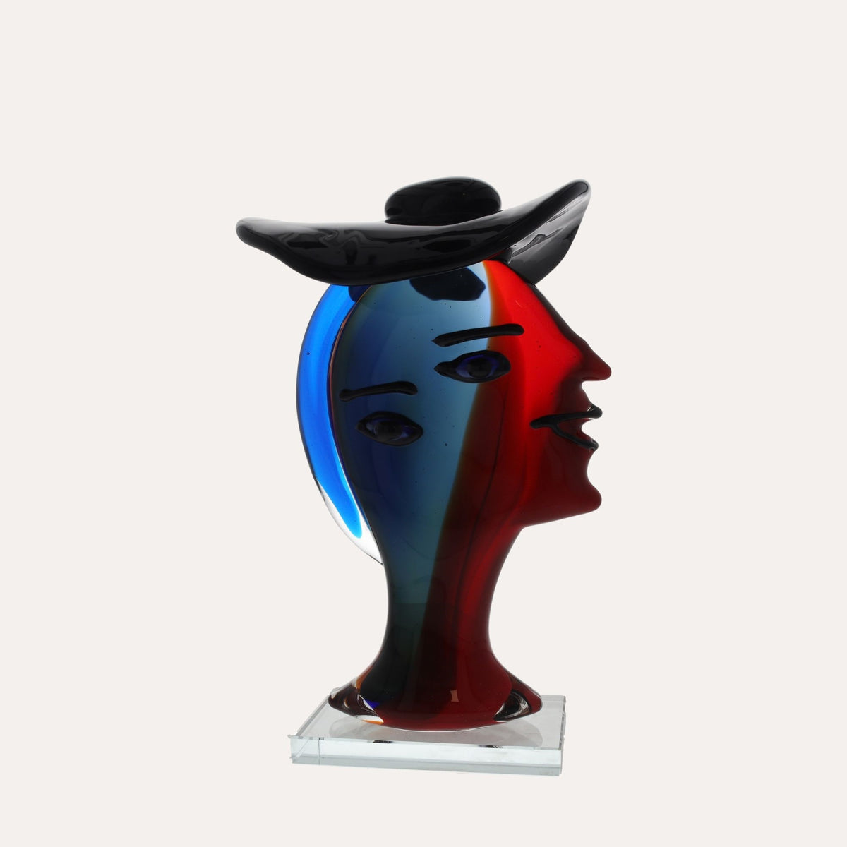 Scultura Donna con Cappello in Vetro Pieno H.32 cm - KeyHome Store