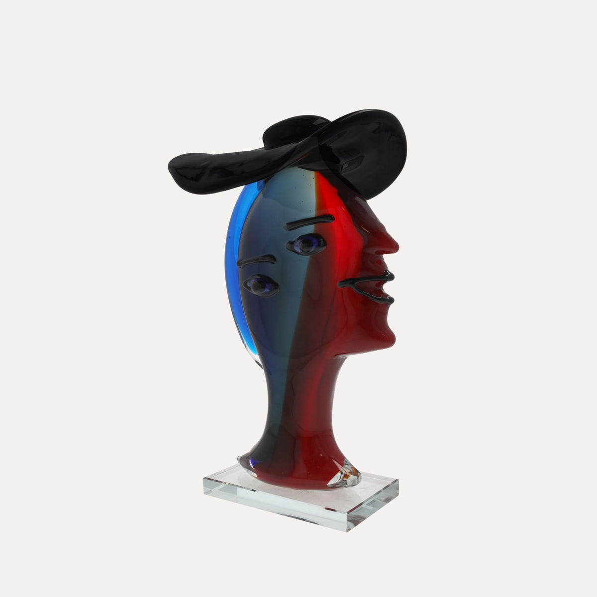 Scultura Donna con Cappello in Vetro Pieno H.32 cm - KeyHome Store