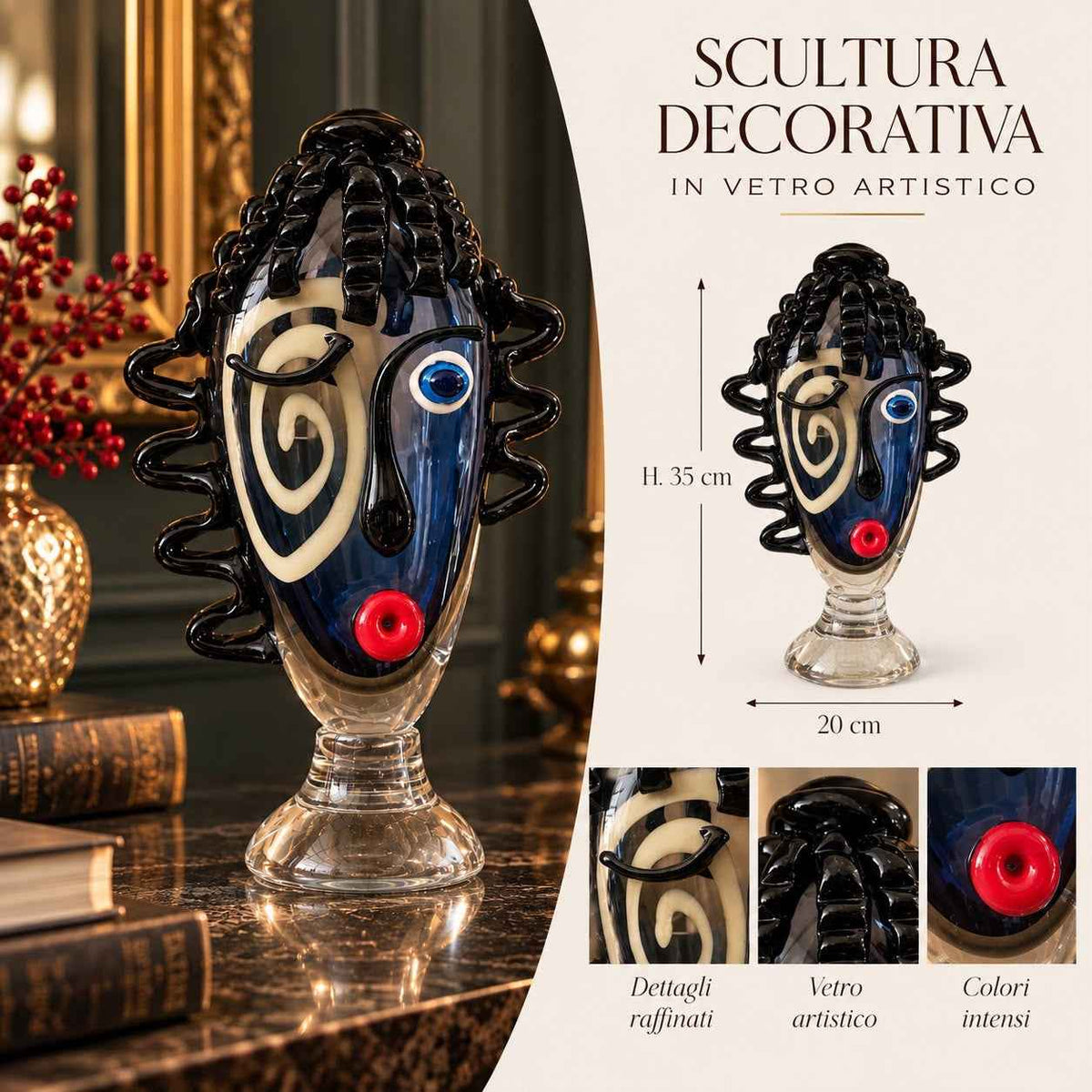 Scultura Donna Astratta in Vetro Pieno H.32 cm