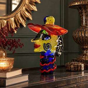 Scultura con Cappello in Vetro Pieno Multicolore H.33 cm - KeyHome Store