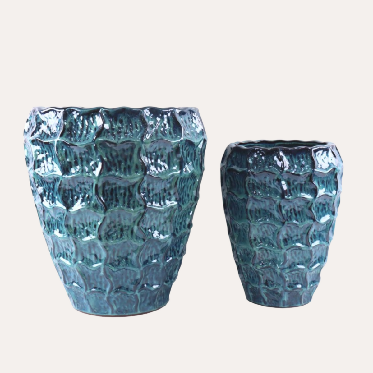 Set 2 Vasi in Terracotta Blu Bugnato D48 H53