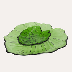 Set of 2 Decorative Green Glass Leaves (G. 35x31 cm | D. 20x17 cm)