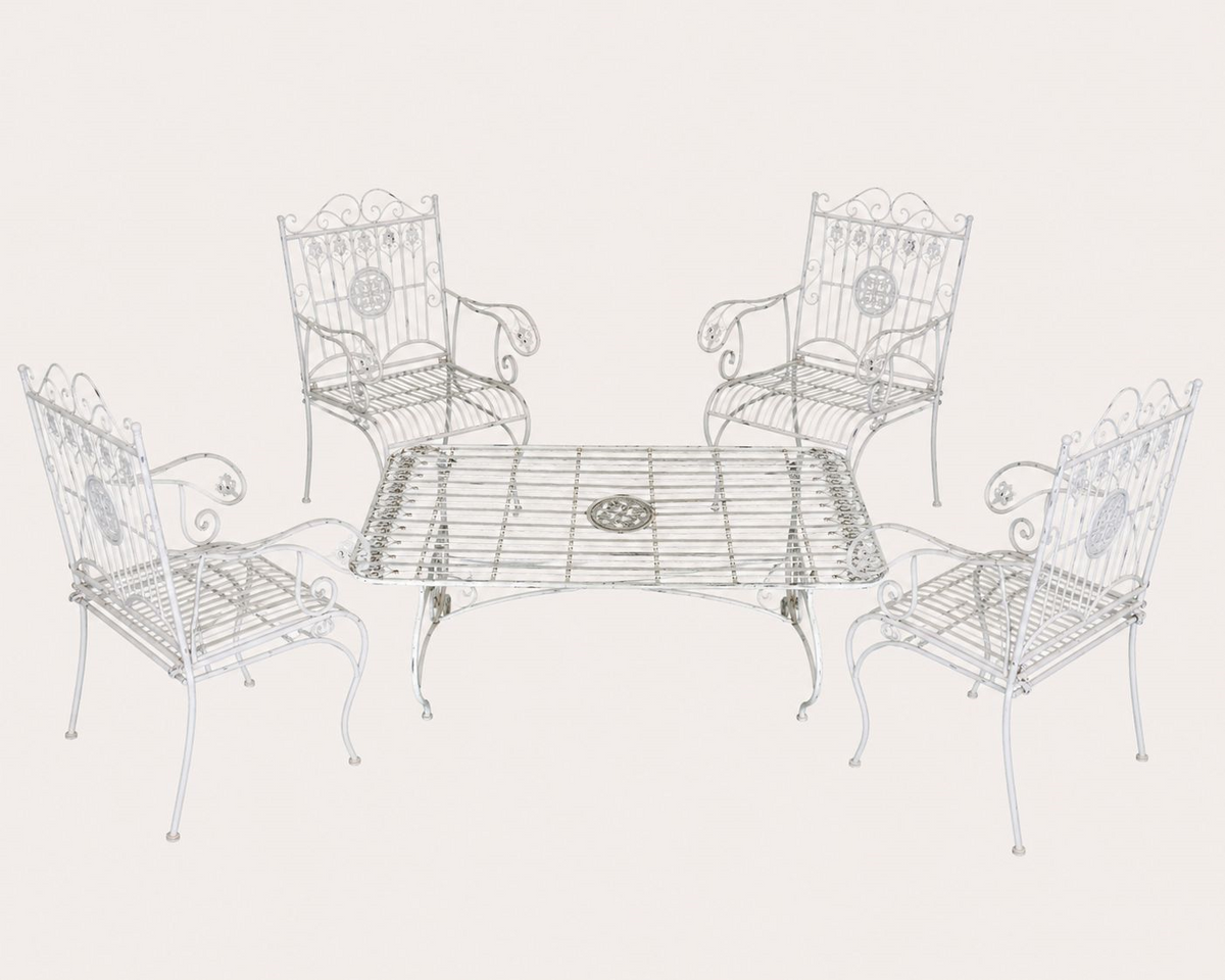 Set Giardino Antik con Tavolino Fumo e 4 Poltroncine Bianco Anticato