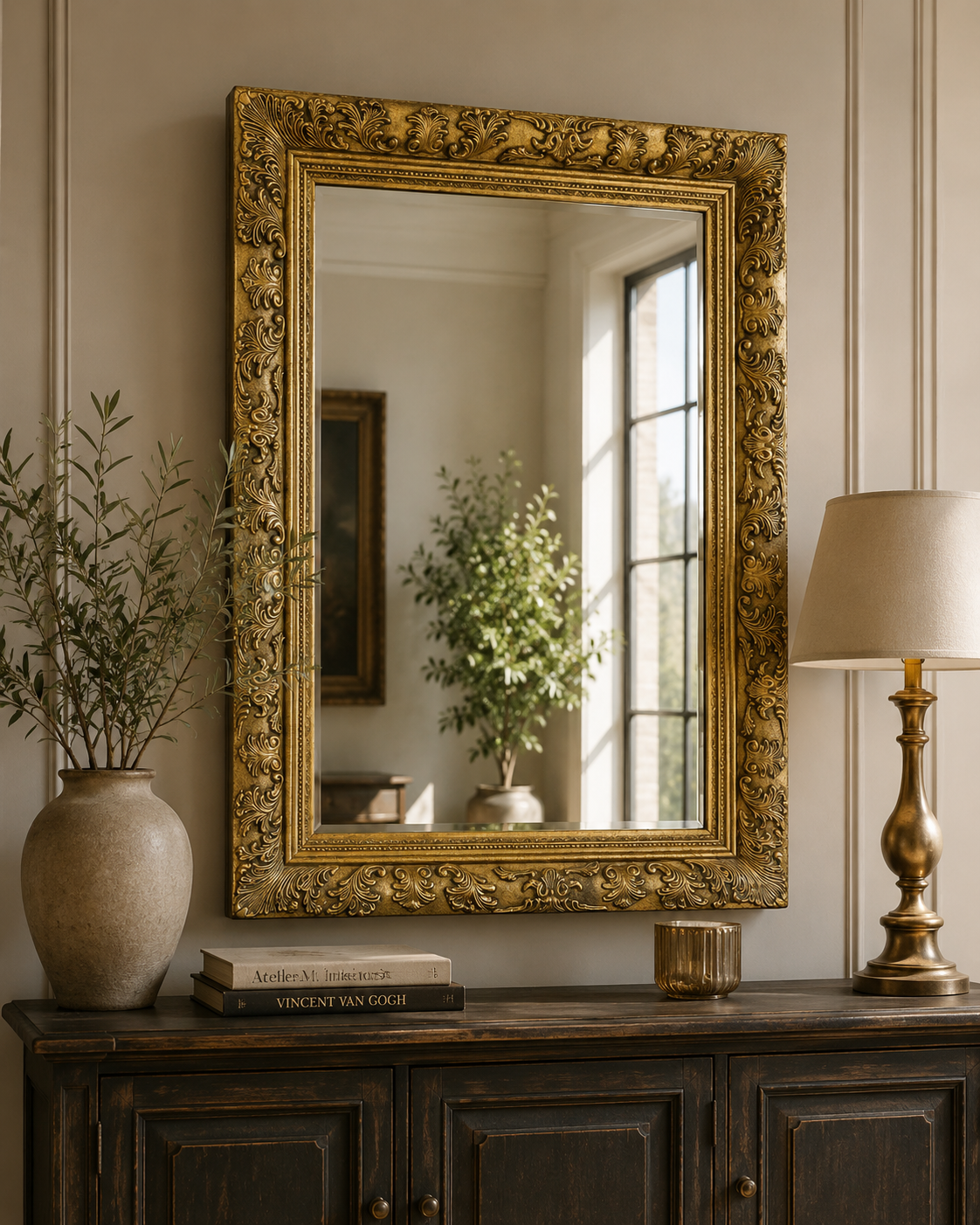 Specchio da Parete con Cornice in Legno Oro 90x120 cm