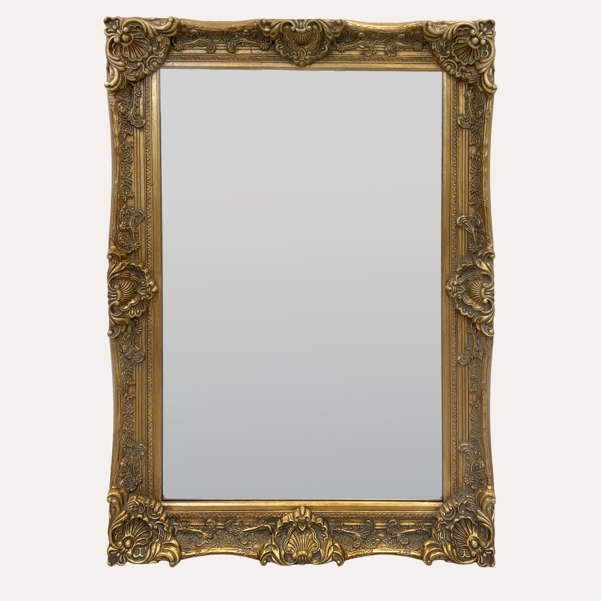 Specchio da Parete 90x115 cm con Cornice Decorata in Legno Oro