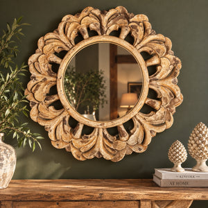 Specchio Sole con Cornice in Legno Marrone Ø.90 cm - KeyHome Store