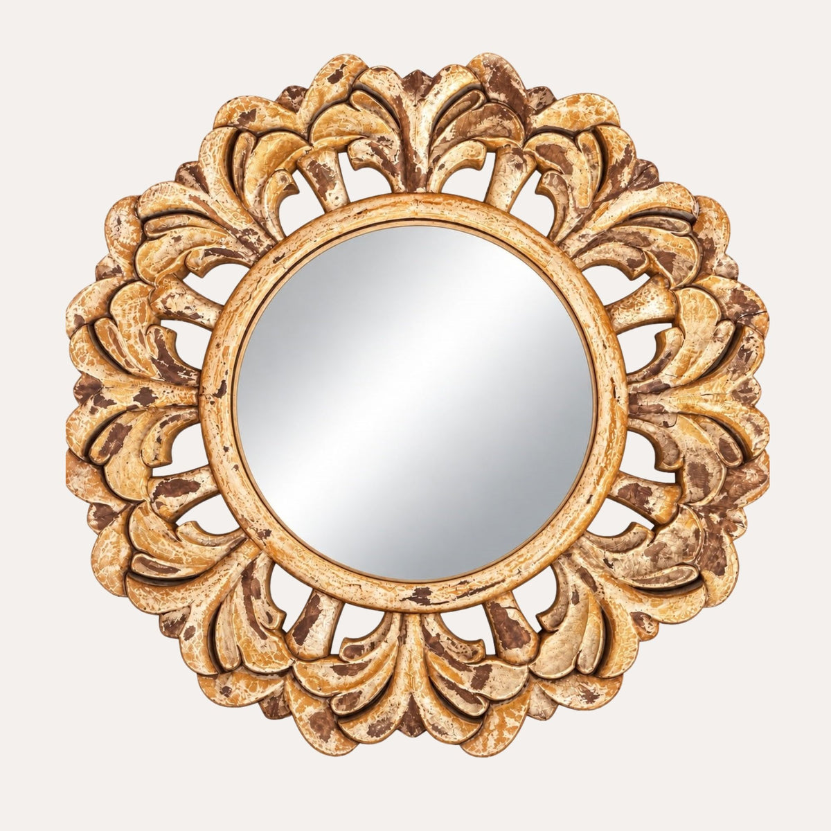 Specchio Sole con Cornice in Legno Marrone Ø.90 cm - KeyHome Store