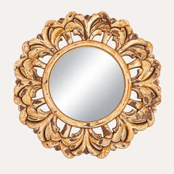 Specchio Sole con Cornice in Legno Marrone Ø.90 cm - KeyHome Store