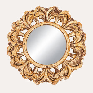 Specchio Sole con Cornice in Legno Marrone Ø.90 cm - KeyHome Store