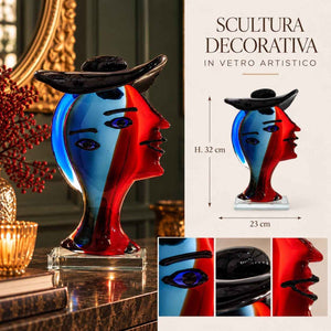 Scultura Donna con Cappello in Vetro Pieno H.32 cm
