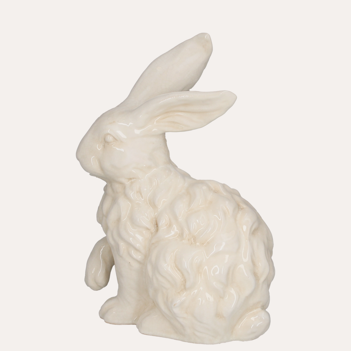 Decorative Rabbit in Ivory Ceramic with Craquelé Effect H.34x25x16 cm