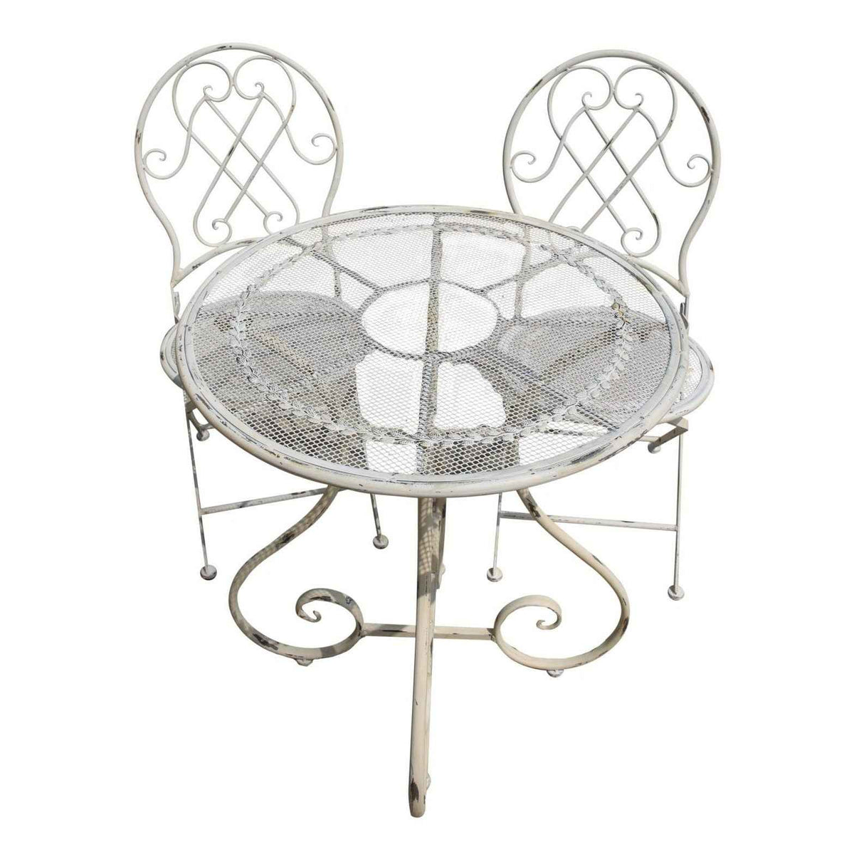 Set da Giardino in Ferro Bianco Anticato Shabby Chic
